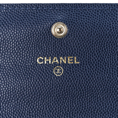 Chanel Caviar Quilted Crystal Long Flap Wallet Navy Blue 6 of 13
