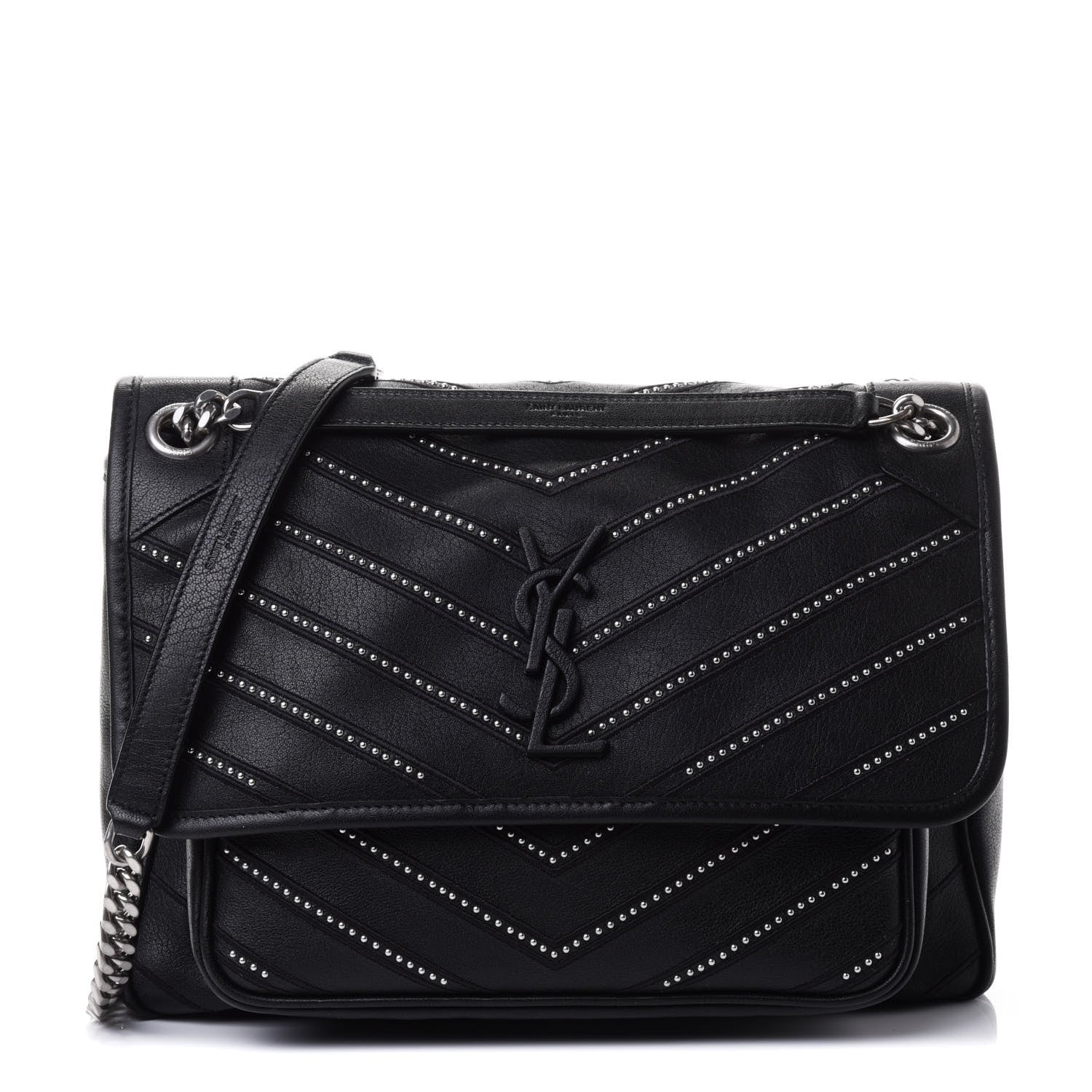 Saint Laurent Lambskin Matelasse Monogram Microstud Medium Niki Chain Satchel Black 1 of 4