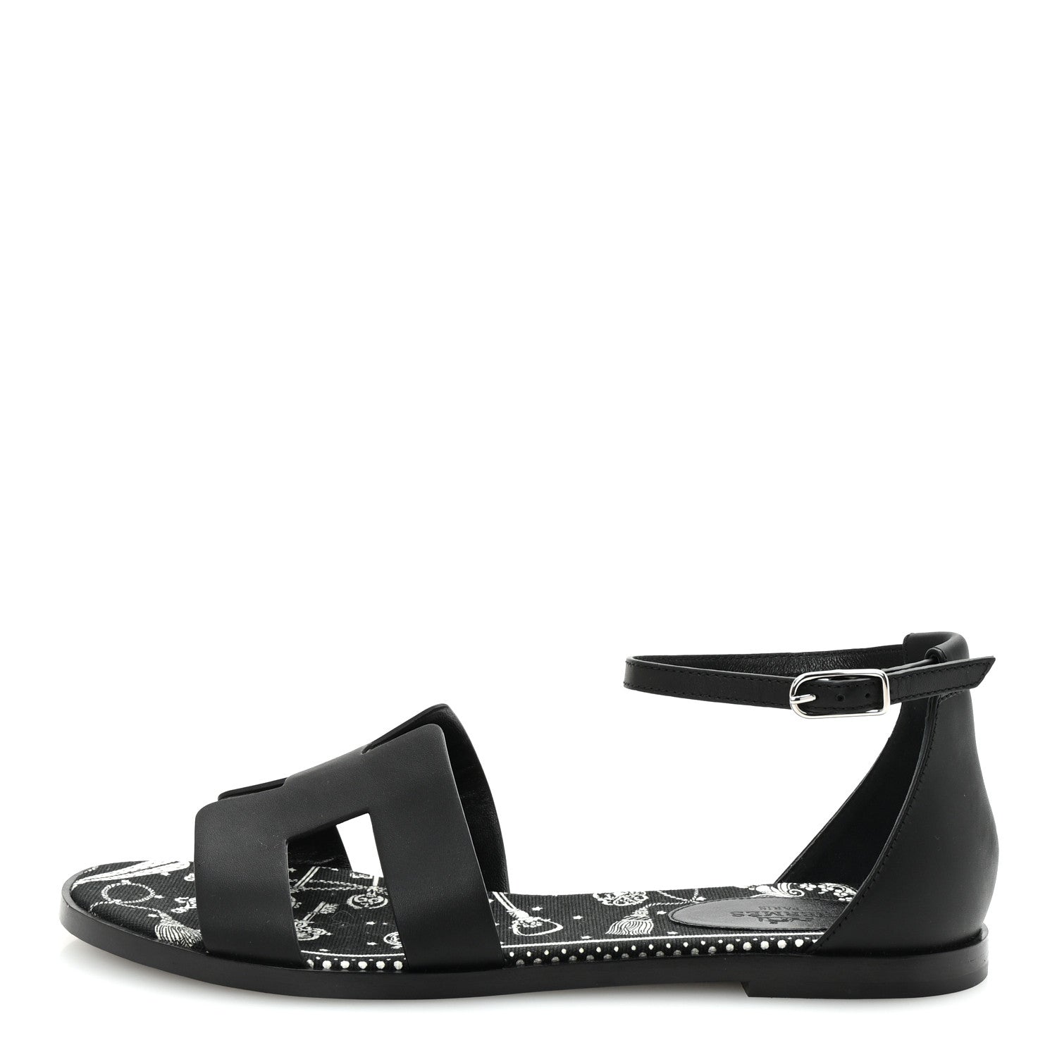Hermes Calfskin Santorini Sandals 38 Black 1 of 10