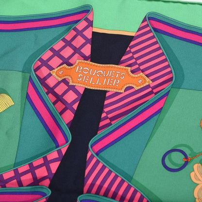 Hermes Silk Bouquets Sellier Scarf 90 Vert Vif Vert Fuchsia 4 of 7