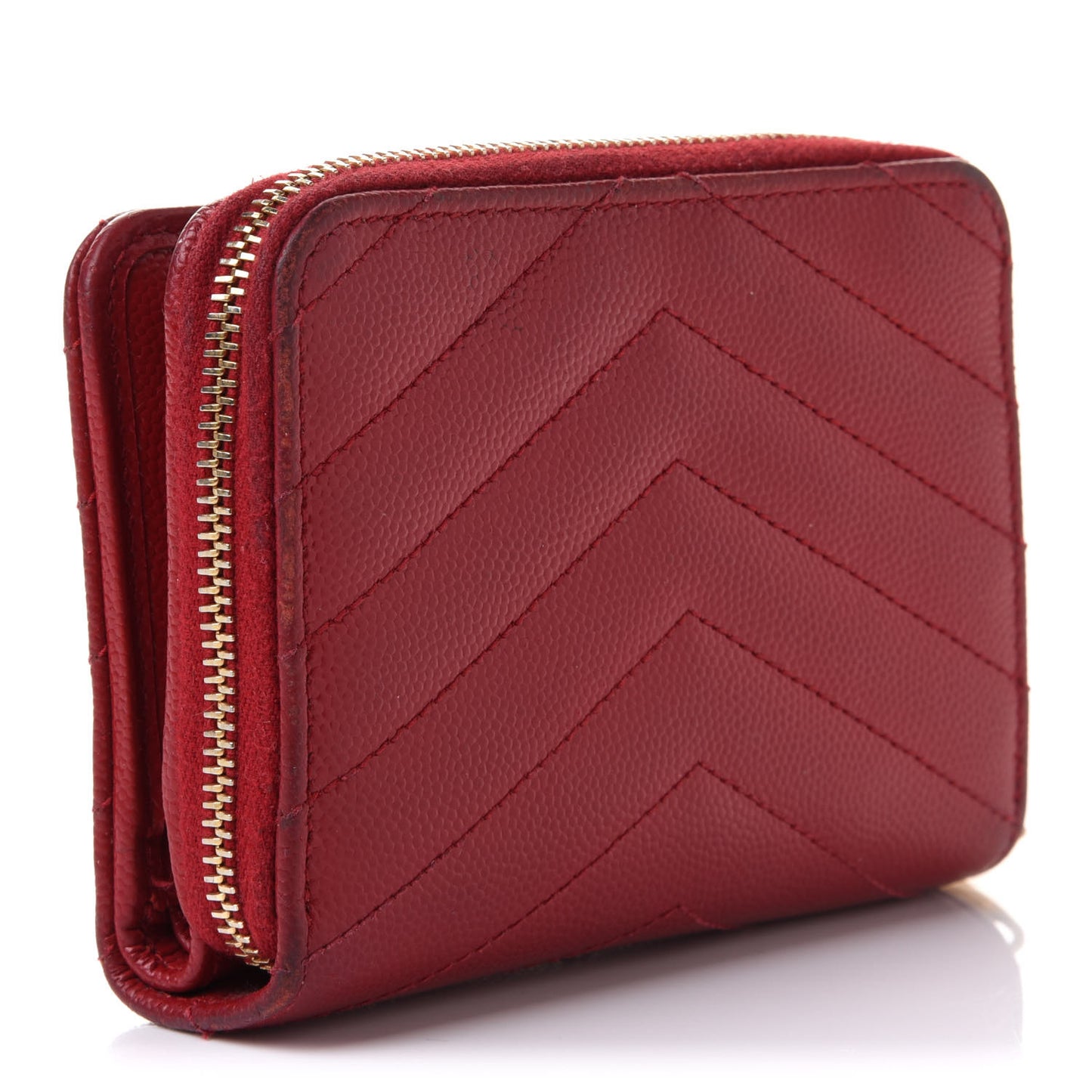 Grain De Poudre Matelasse Chevron Monogram Compact Zip Around Wallet Rouge Eros