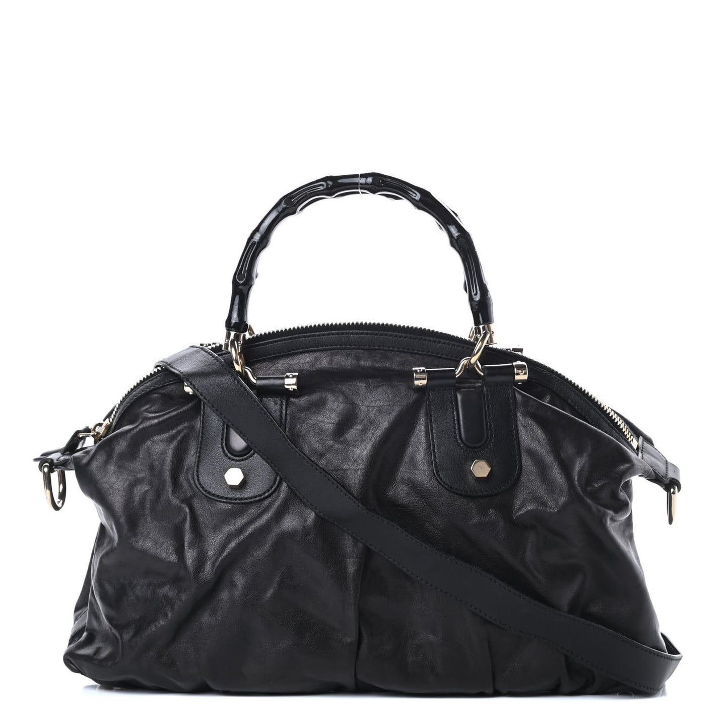 Calfskin Pop Bamboo Top Handle Tote Black