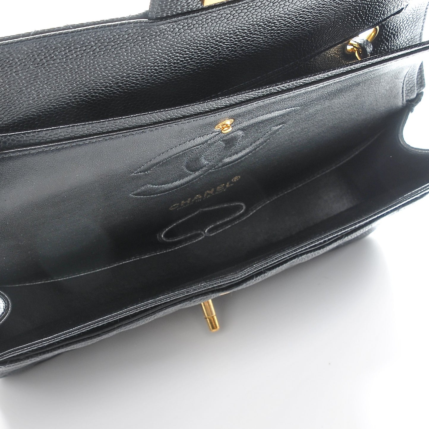 Caviar Quilted Medium Double Flap Black