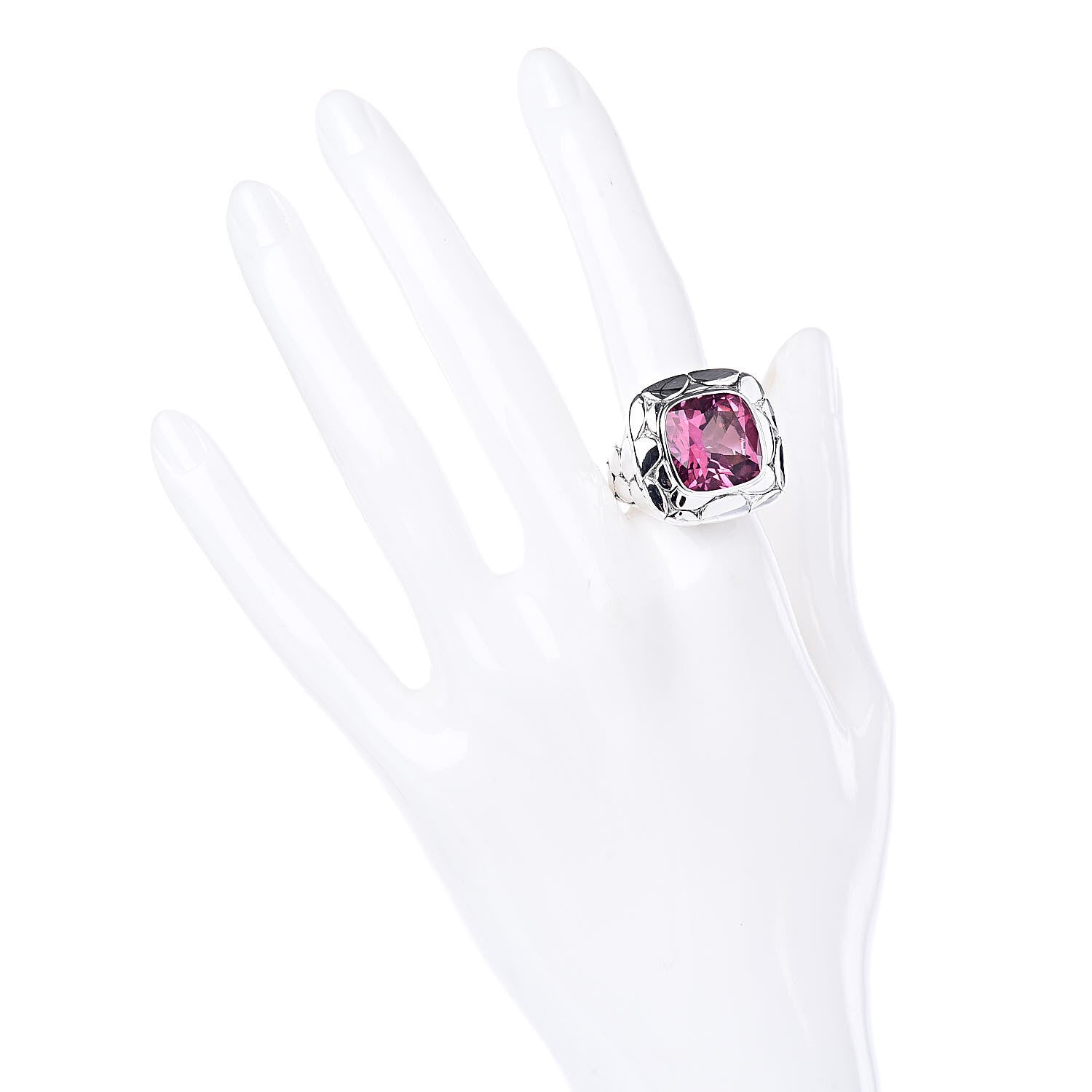 John Hardy Sterling Silver Pink Topaz Batu Kali Square Ring 57 8 2 of 5