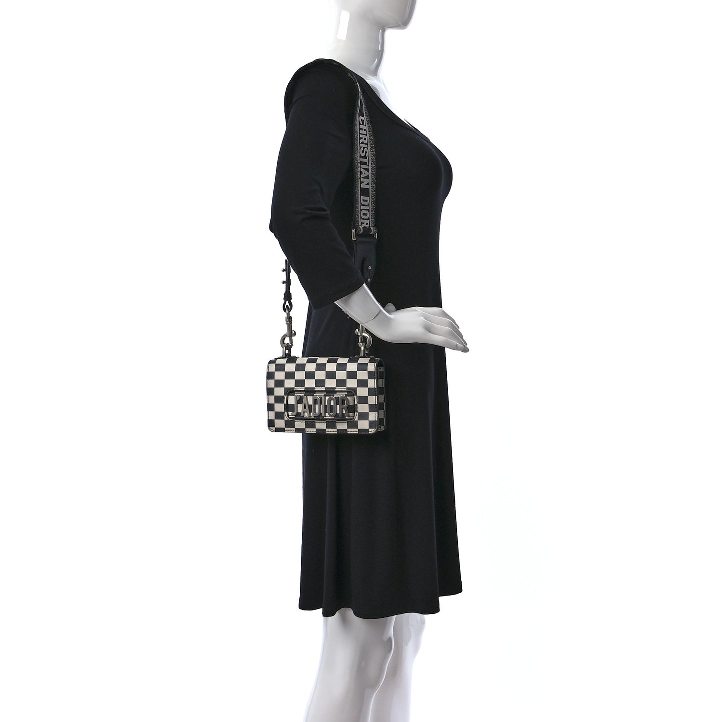Calfskin Checkered Mini J'Adior Flap Bag Black White