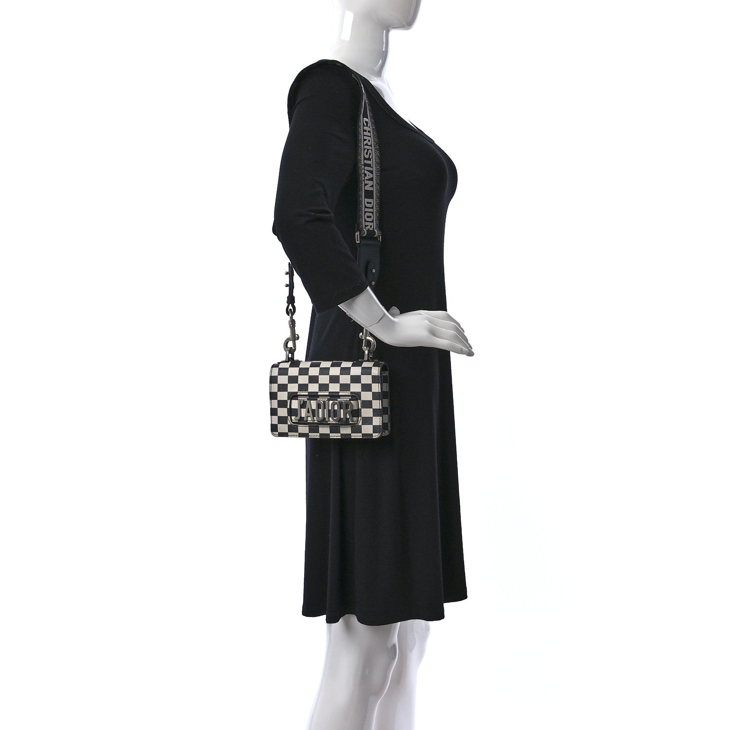 Christian Dior Calfskin Checkered Mini J'Adior Flap Bag Black White 2 of 14