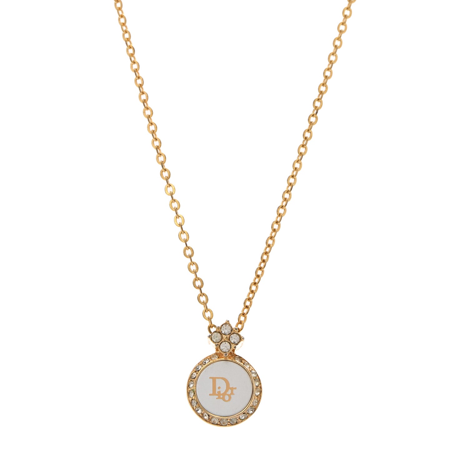 Crystal Circle Pendant Long Necklace Gold