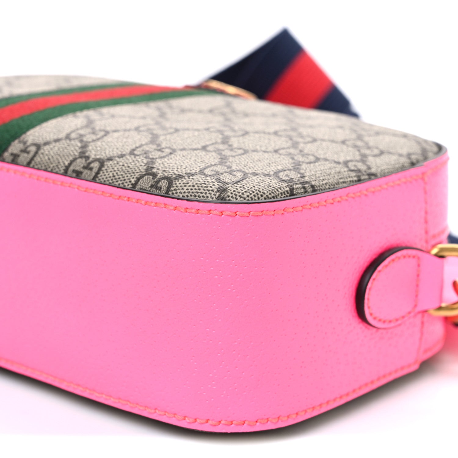 Gucci GG Supreme Monogram Textured Dollar Calfskin Web Ophidia Small Crossbody Bag Beige Ebony Fuchsia 10 of 10