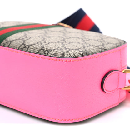 Gucci GG Supreme Monogram Textured Dollar Calfskin Web Ophidia Small Crossbody Bag Beige Ebony Fuchsia 10 of 10