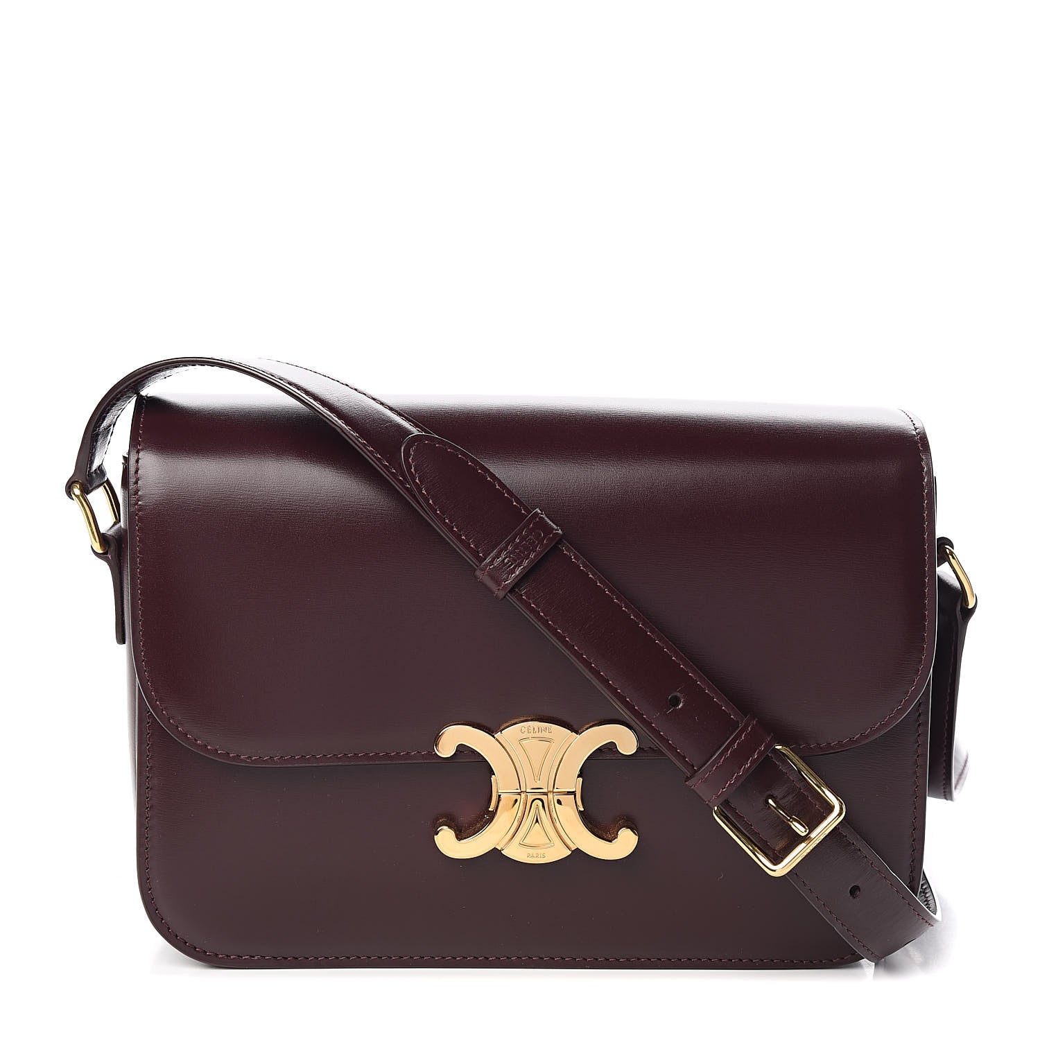 Celine Shiny Calfskin Medium Triomphe Burgundy 1 of 11