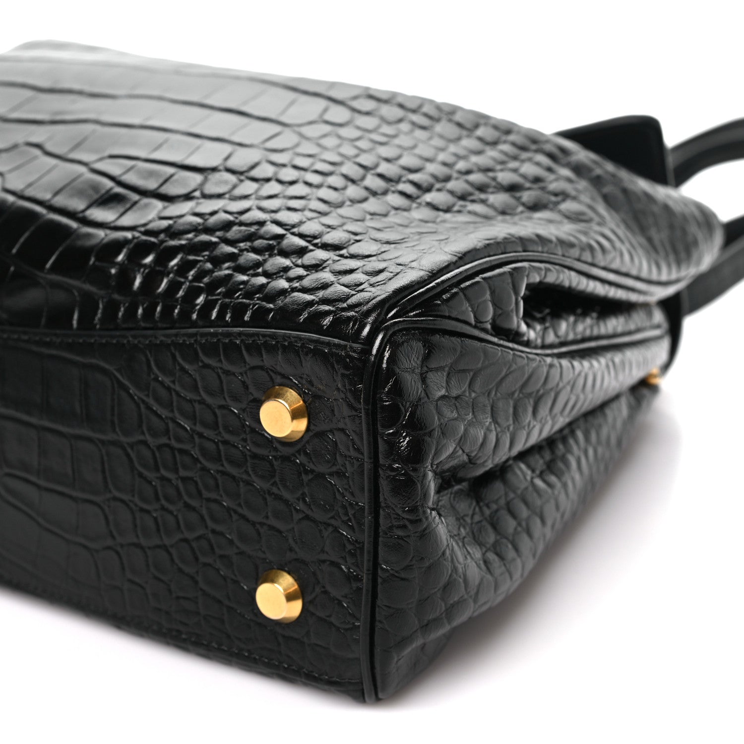 Balenciaga Shiny Calfskin Crocodile Embossed Medium Rodeo Top Handle Handbag Black 8 of 9