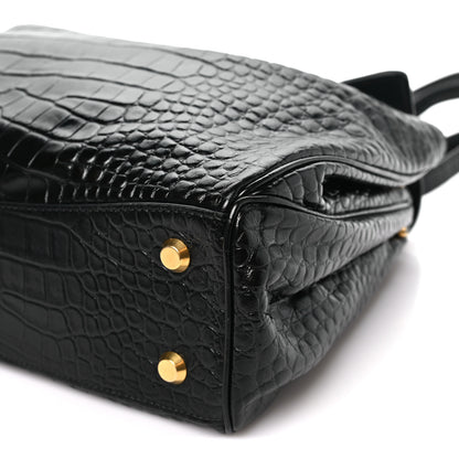 Balenciaga Shiny Calfskin Crocodile Embossed Medium Rodeo Top Handle Handbag Black 8 of 9
