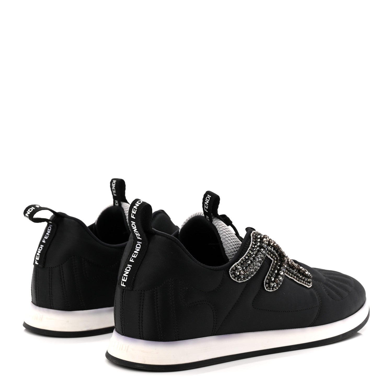 Fendi Stretch Satin Crystal Embellished FFreedom Sneakers 38 Black 4 of 8