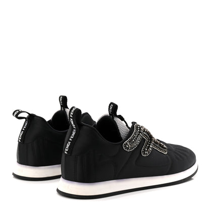 Fendi Stretch Satin Crystal Embellished FFreedom Sneakers 38 Black 4 of 8