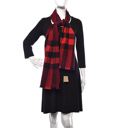Burberry Wool Cashmere Giant Exploded Check Fringe Scarf Claret 2 of 5