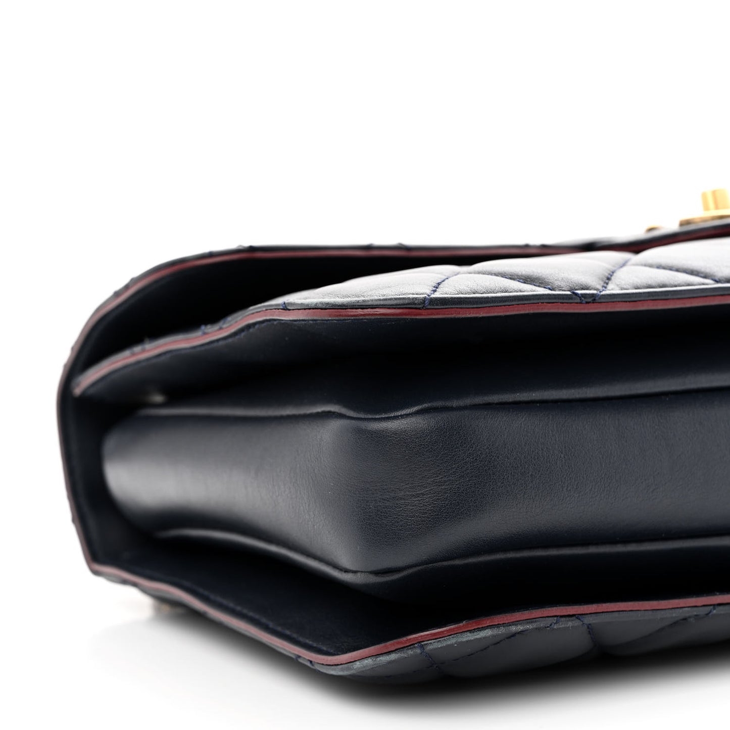 Calfskin Quilted Large Perfect Edge Flap Navy
