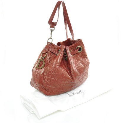 Christian Dior Calfskin Cannage Drawstring Bag Red 3 of 9