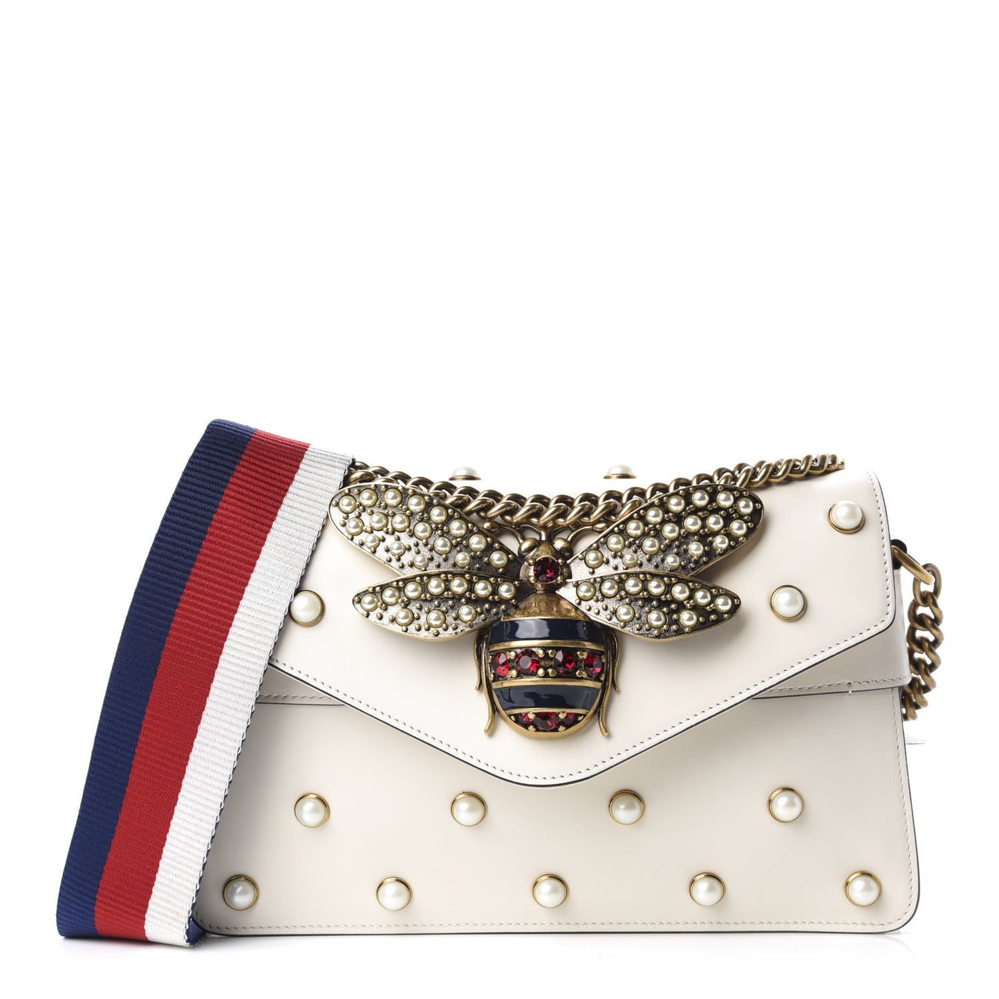 Nappa Pearl Studded Mini Queen Margaret Broadway Shoulder Bag Mystic White