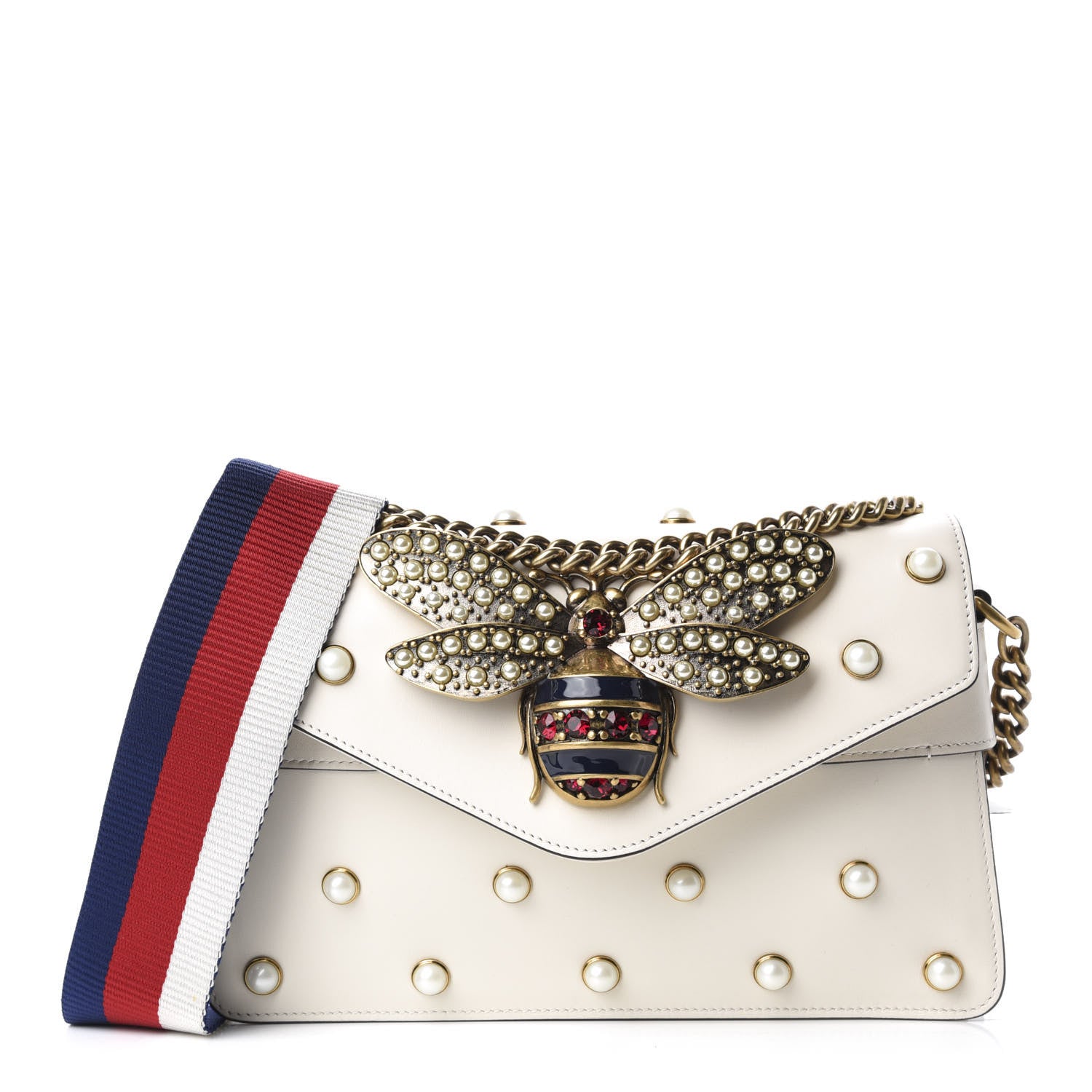 Gucci Nappa Pearl Studded Mini Queen Margaret Broadway Shoulder Bag Mystic White 1 of 11