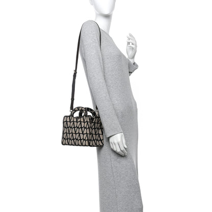 Valentino Garavani Toile Iconographe Goatskin Mini Le Troisieme Shopping Bag Naturale Black Fondant 2 of 9
