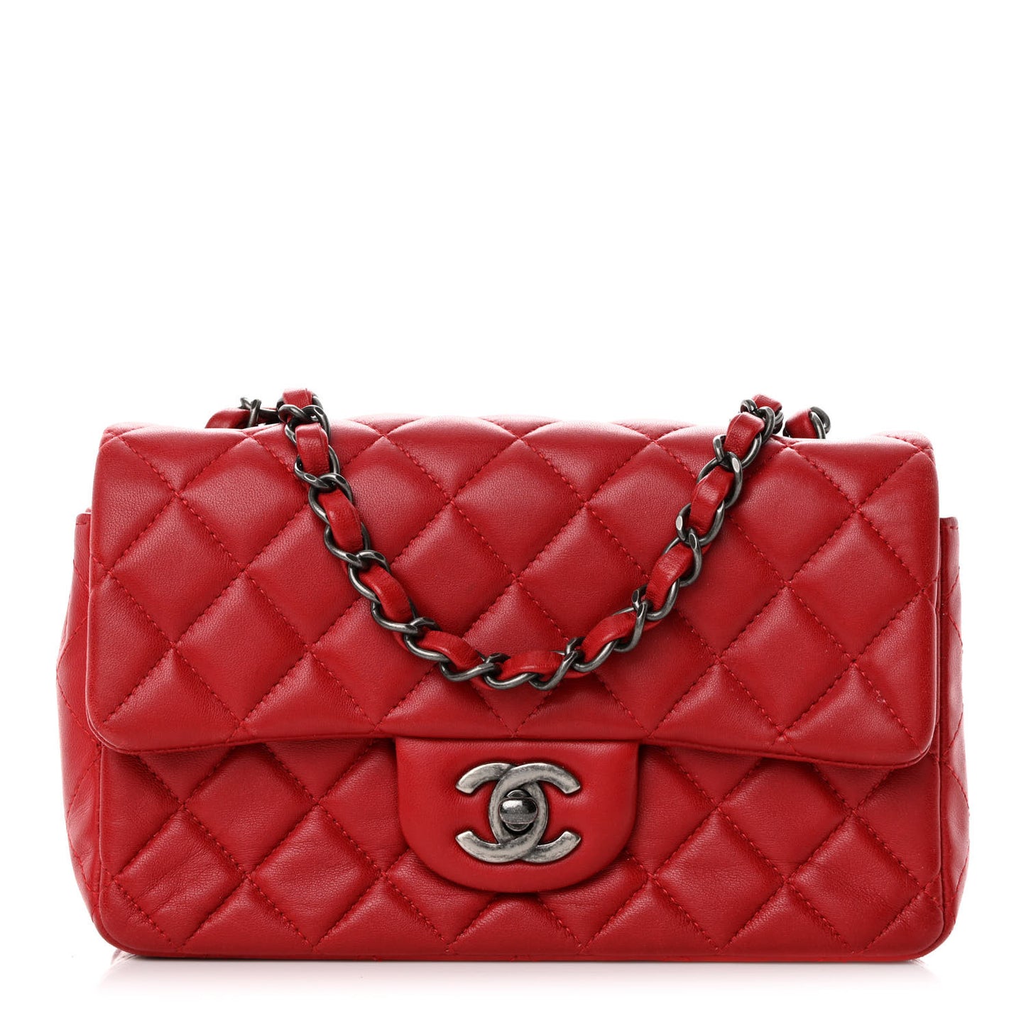 Lambskin Quilted Mini Rectangular Flap Red