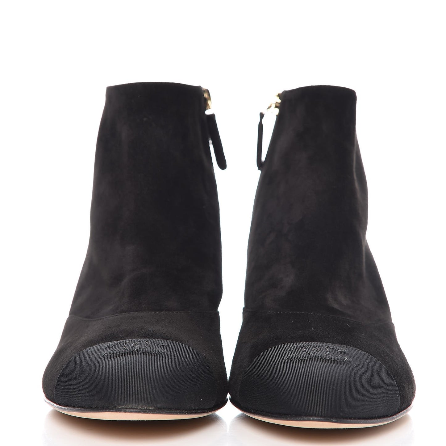 Suede Calfskin Pearl Cap Toe Short Boots 38 Black