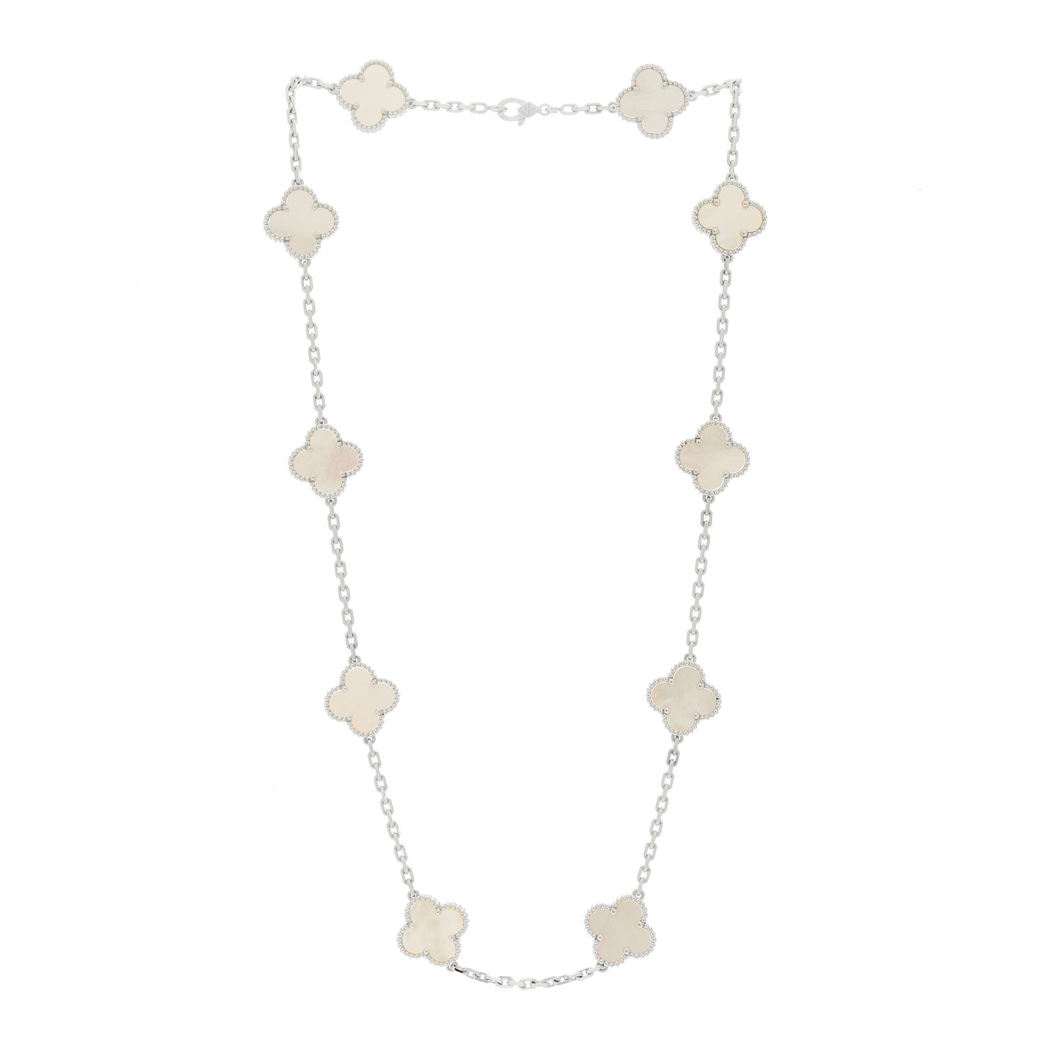 Van Cleef & Arpels 18K White Gold Mother of Pearl 10 Motifs Vintage Alhambra Necklace 3 of 6