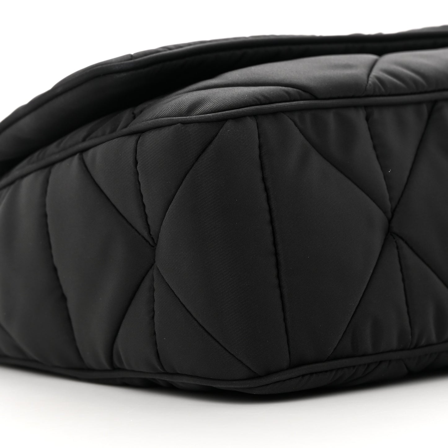 Re-Nylon Quilted Padded Flap Shoulder Bag Black