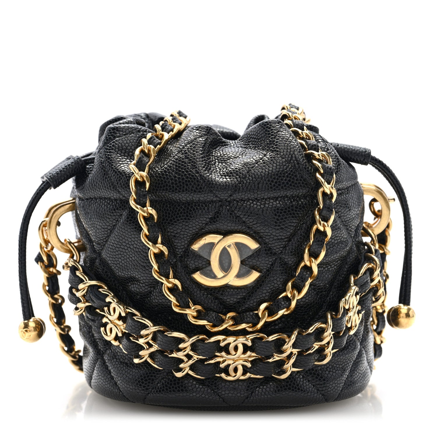 Chanel Caviar Quilted Coco First Bucket Clutch With Chain Black 1 of 10