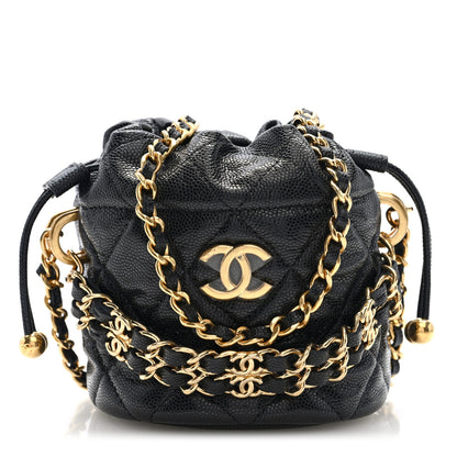 Chanel Caviar Quilted Coco First Bucket Clutch With Chain Black 1 of 10