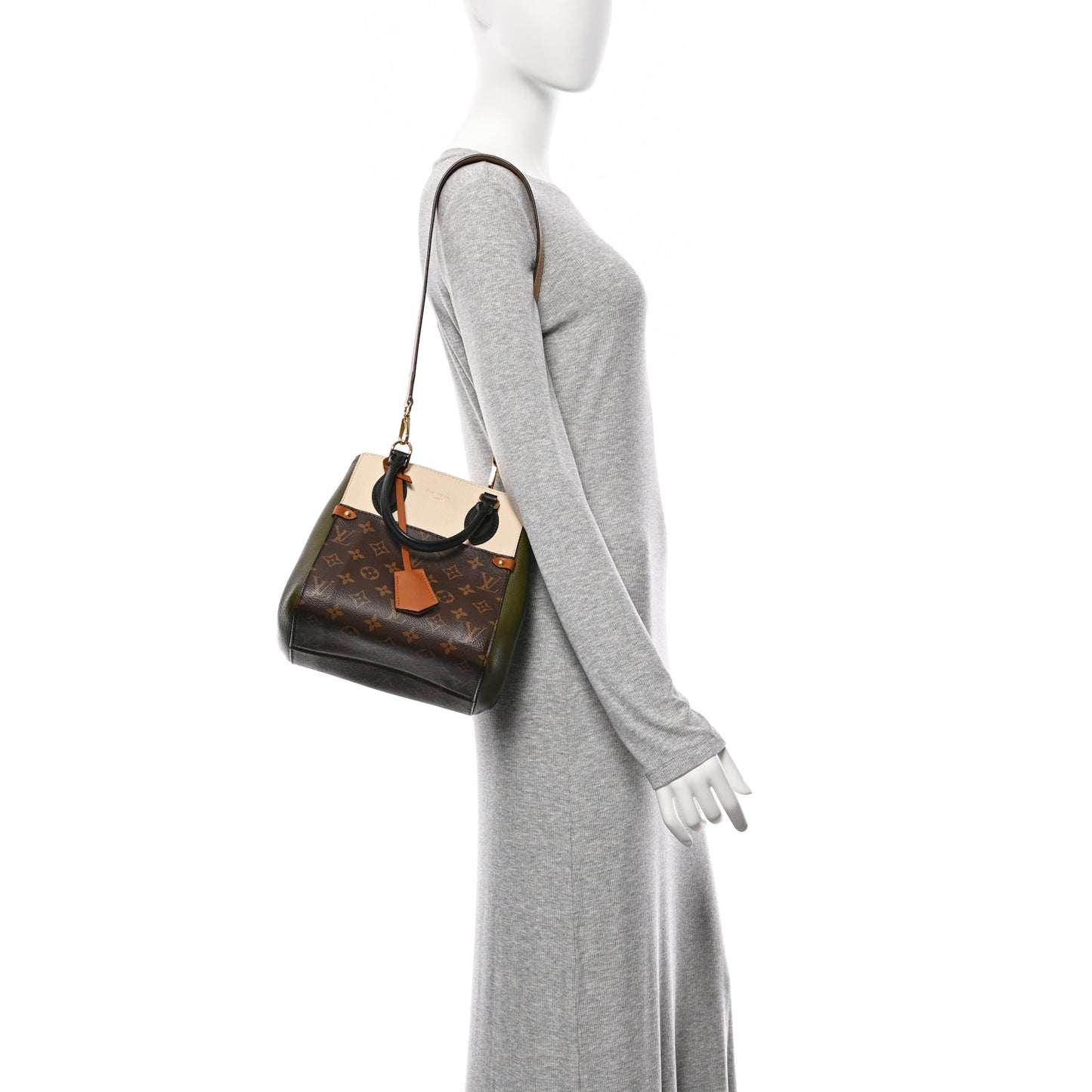 Calfskin Monogram Fold Tote PM Cream Khaki Black