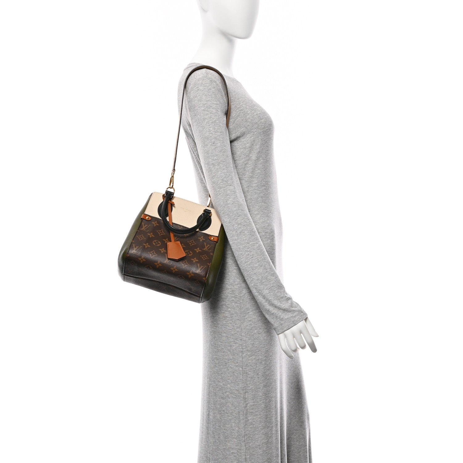 Louis Vuitton Calfskin Monogram Fold Tote PM Cream Khaki Black 2 of 9