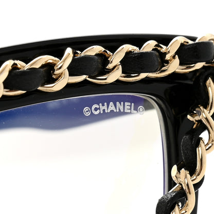Chanel Acetate Metal Calfskin Chain Rectangle Sunglasses 71627A Black Transparent 7 of 8