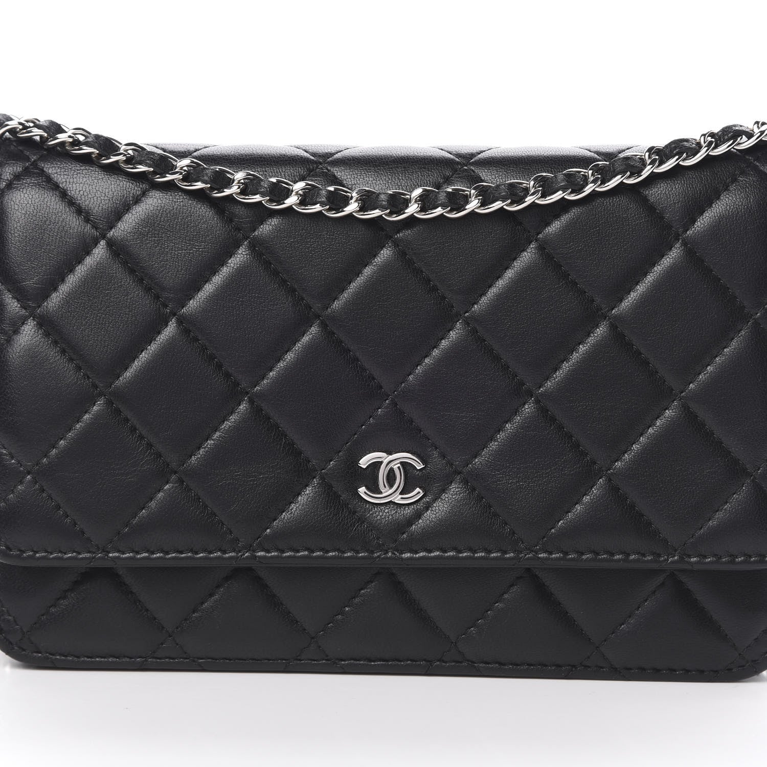 Chanel Lambskin Quilted Wallet On Chain WOC Black 9 of 14