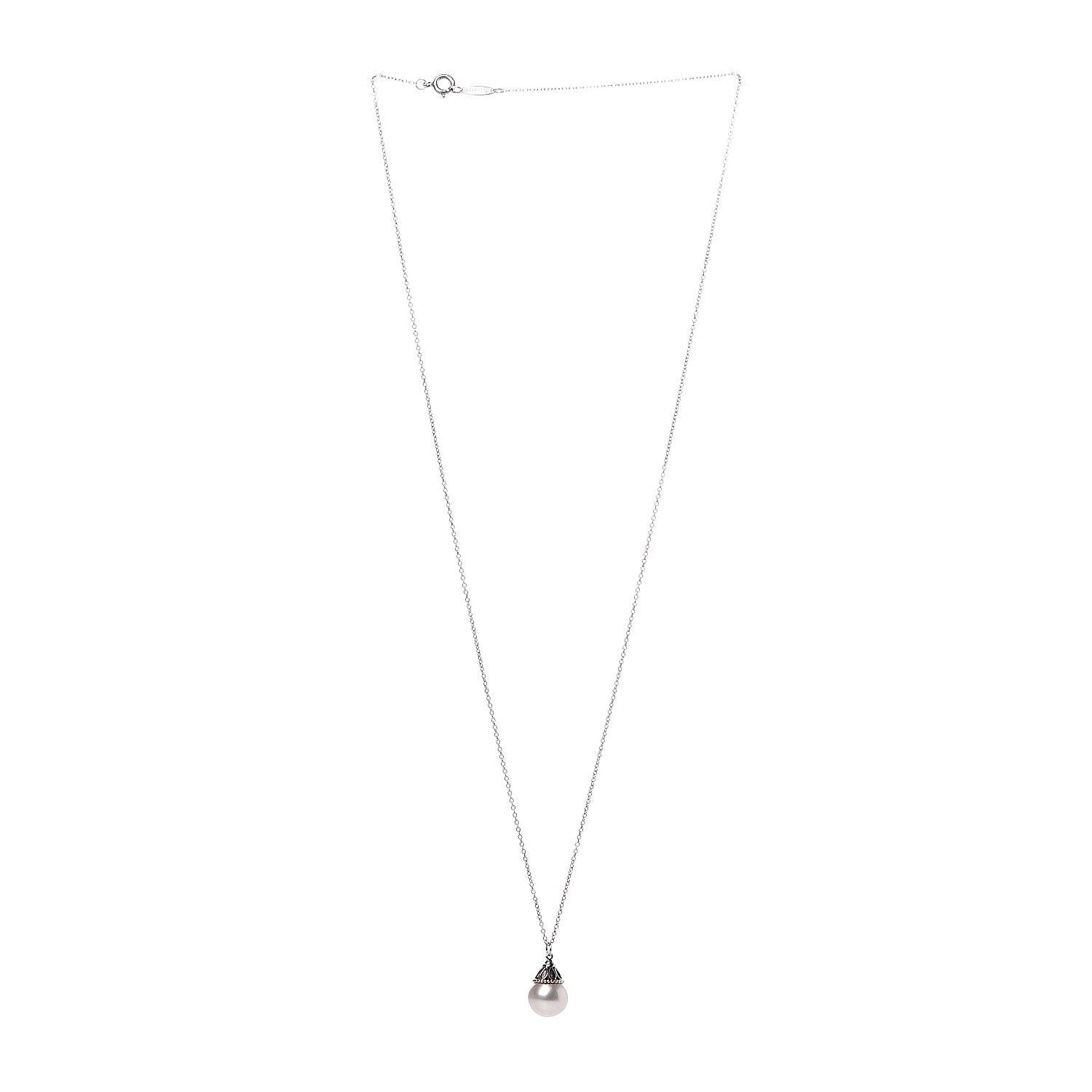 Tiffany Sterling Silver Pearl Ziegfeld Drop Pendant Necklace 3 of 6