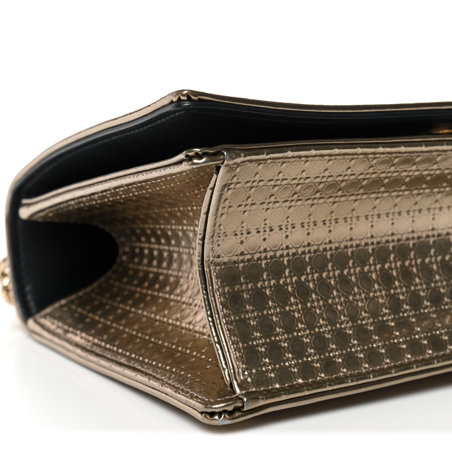 Christian Dior Metallic Patent Micro-Cannage Small Diorama Flap Bag Gold 9 of 12