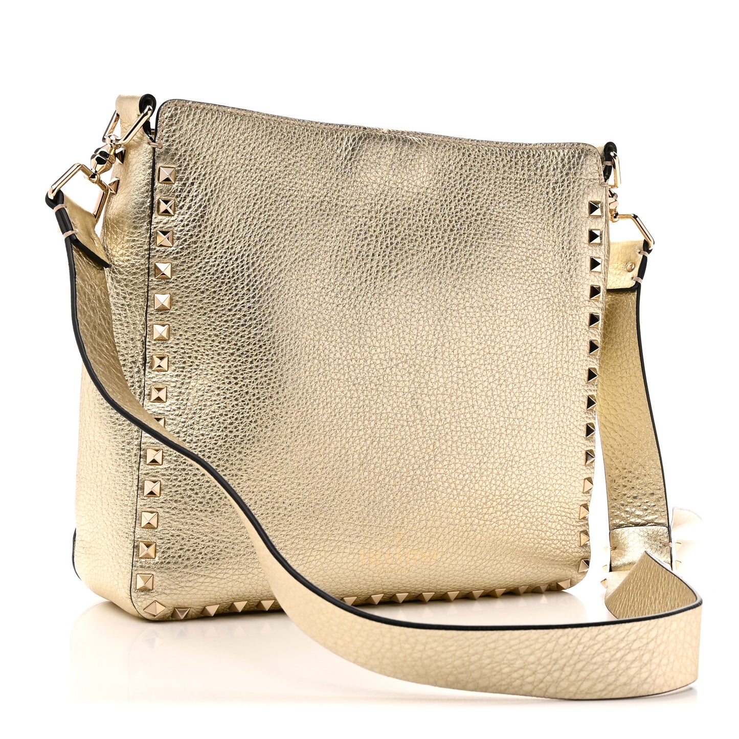 Metallic Pebbled Calfskin Small Rockstud Flip-Lock Messenger Bag Platino
