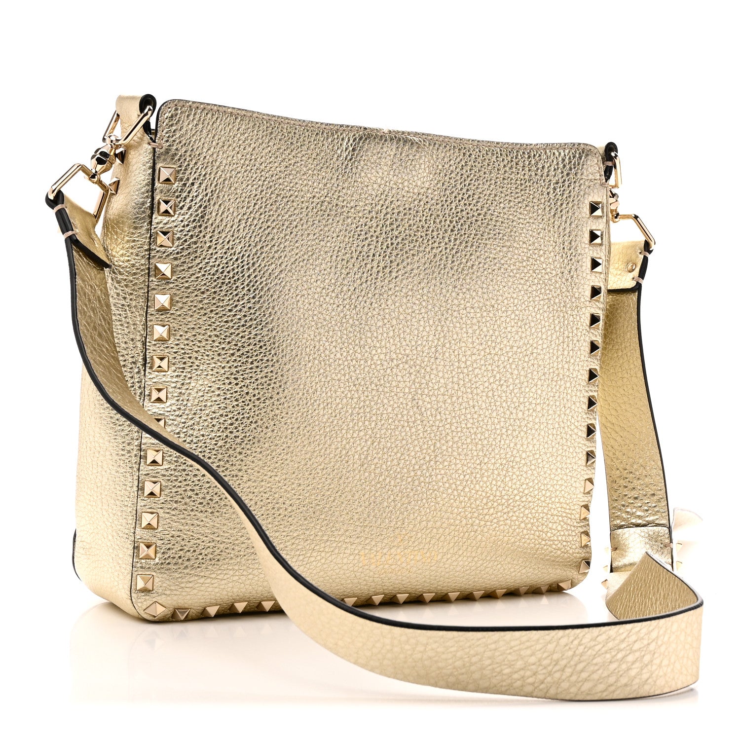 Valentino Garavani Metallic Pebbled Calfskin Small Rockstud Flip-Lock Messenger Bag Platino 3 of 9