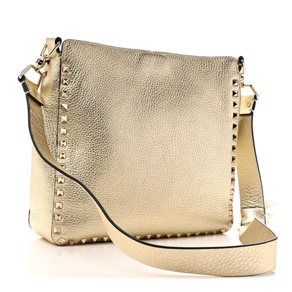 Valentino Garavani Metallic Pebbled Calfskin Small Rockstud Flip-Lock Messenger Bag Platino 3 of 9
