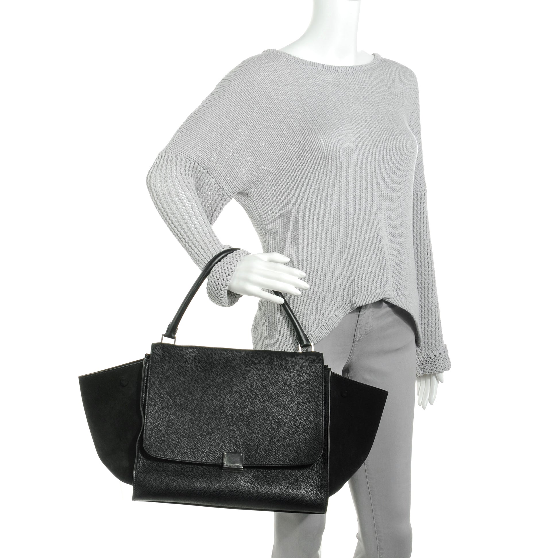 Celine Calfskin and Suede Large Trapeze Black 2 of 9