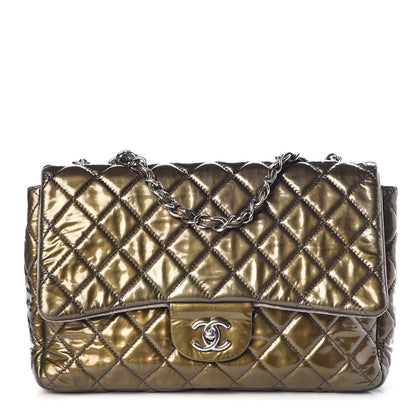 Chanel Metallic Patent Quilted Jumbo Single Flap Green 1 of 11
