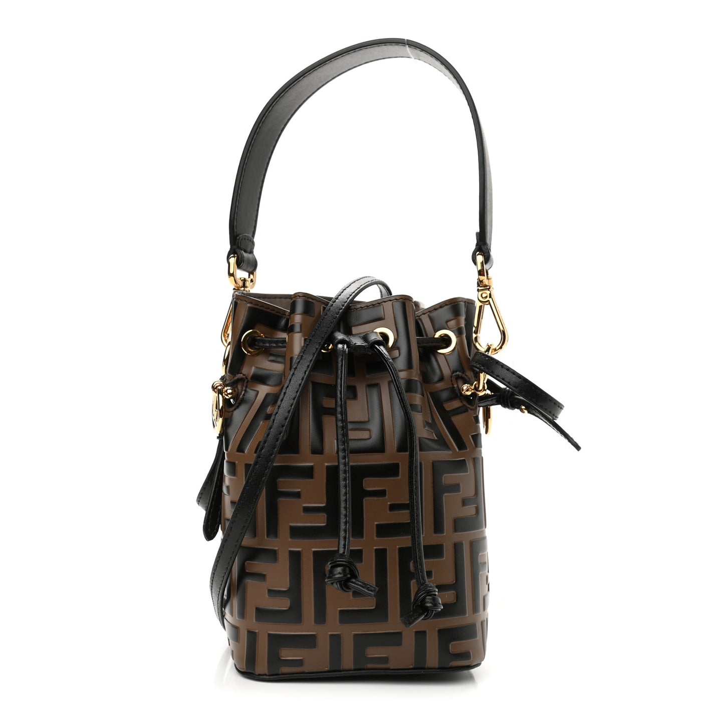 Vitello Liberty F is Fendi Bi-Color FF 1974 Embossed Mini Mon Tresor Bucket Bag Maya Black