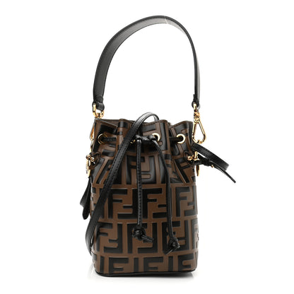 Fendi Vitello Liberty F is Fendi Bi-Color FF 1974 Embossed Mini Mon Tresor Bucket Bag Maya Black 1 of 10