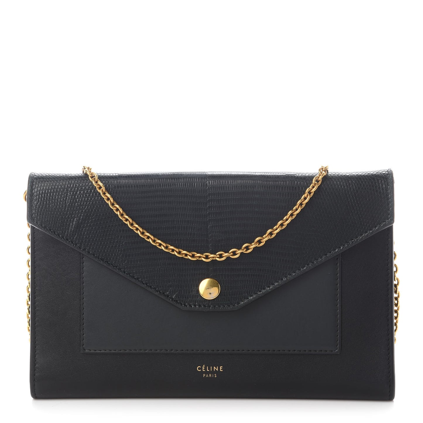 Calfskin Lizard Clutch On A Chain Black
