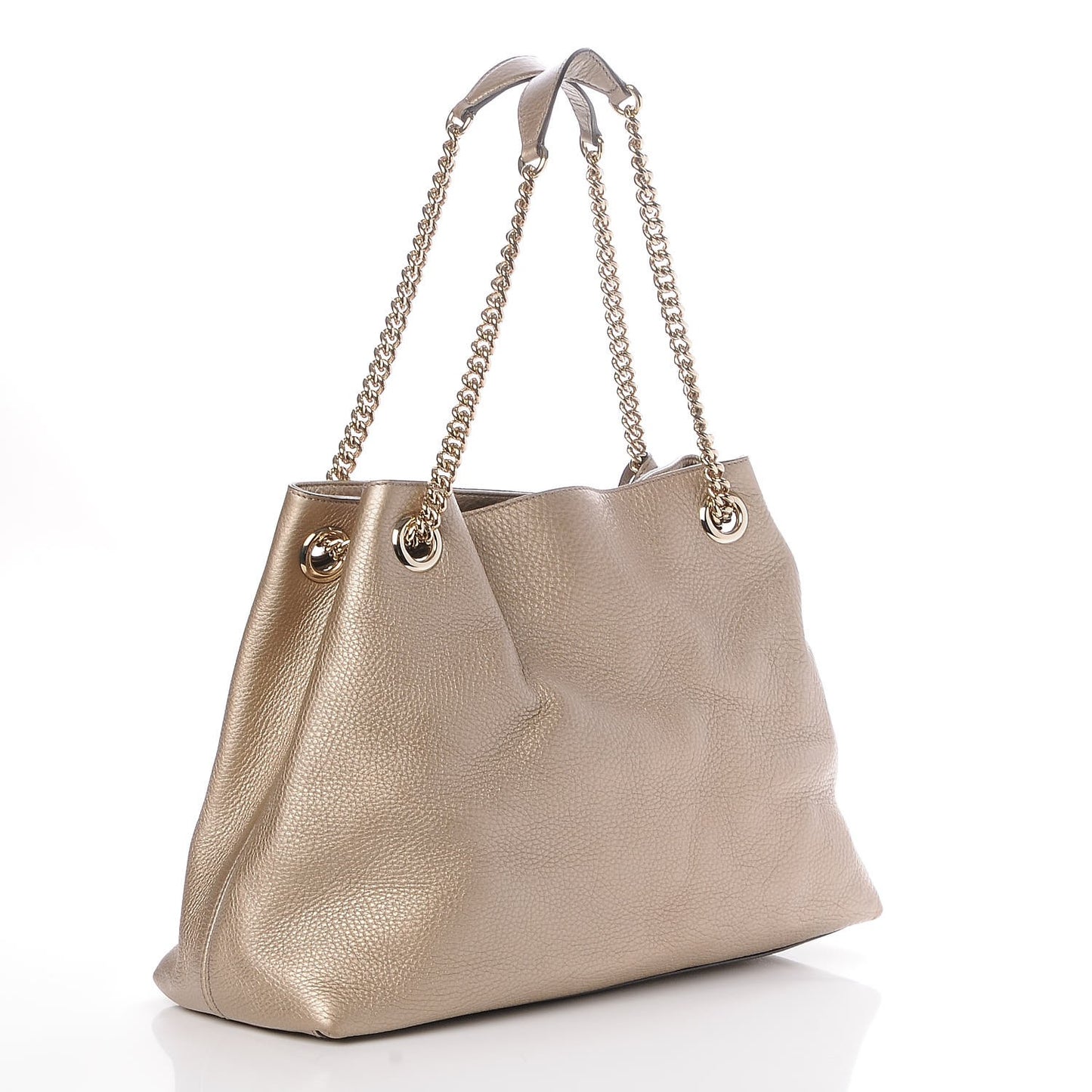 Metallic Pebbled Calfskin Medium Soho Chain Shoulder Bag Golden Beige
