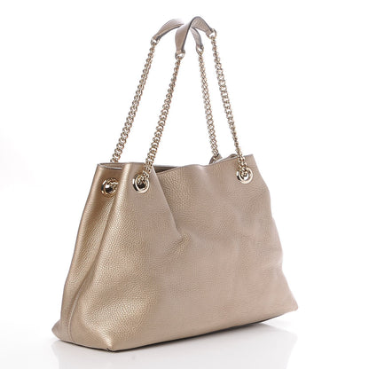 Gucci Metallic Pebbled Calfskin Medium Soho Chain Shoulder Bag Golden Beige 3 of 7