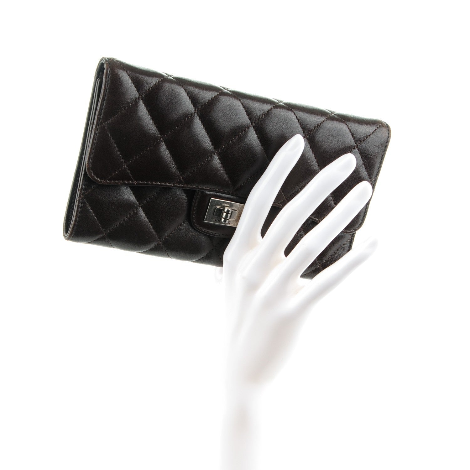 Chanel Lambskin Quilted Reissue Long Flap Wallet Dark Brown 2 of 8