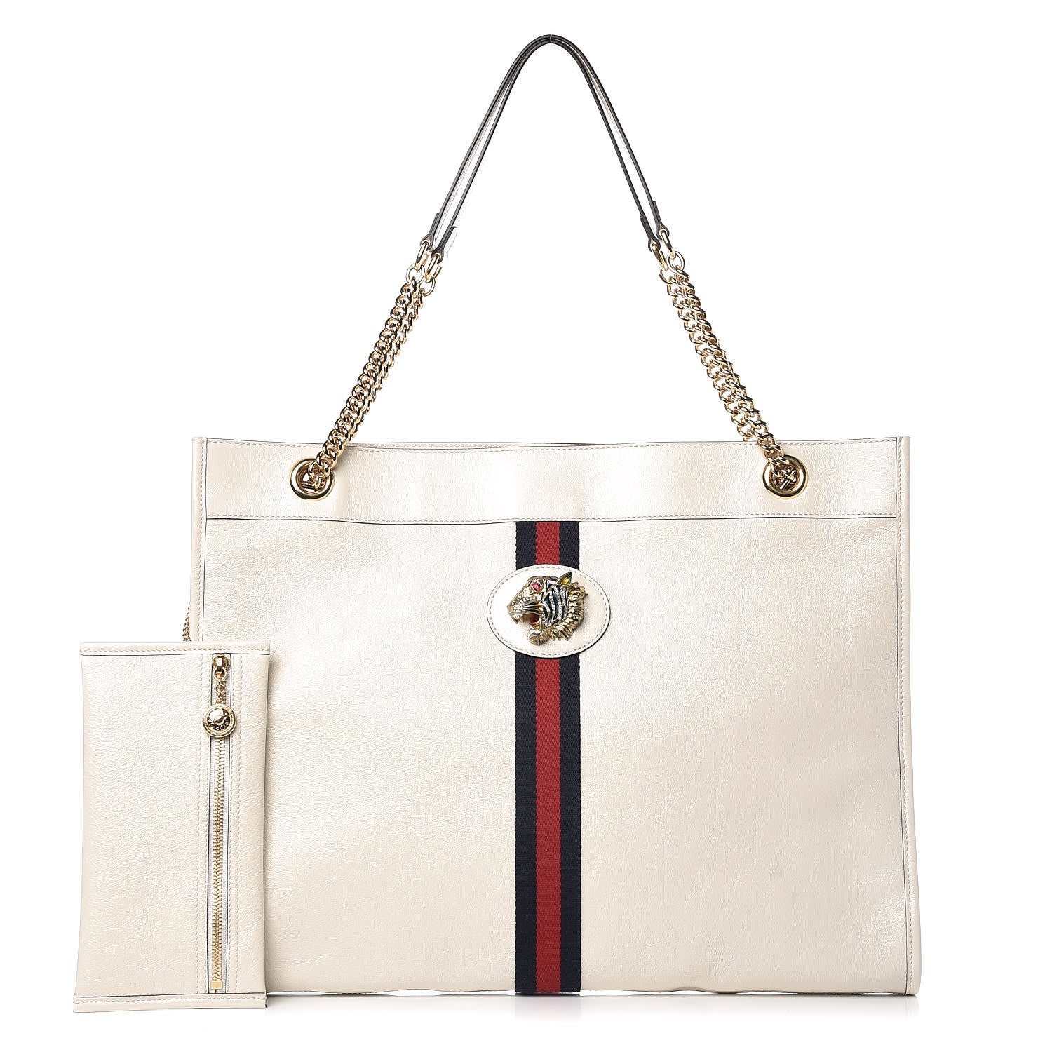 Gucci Suede Calfskin Large Rajah Chain Tote White 1 of 11