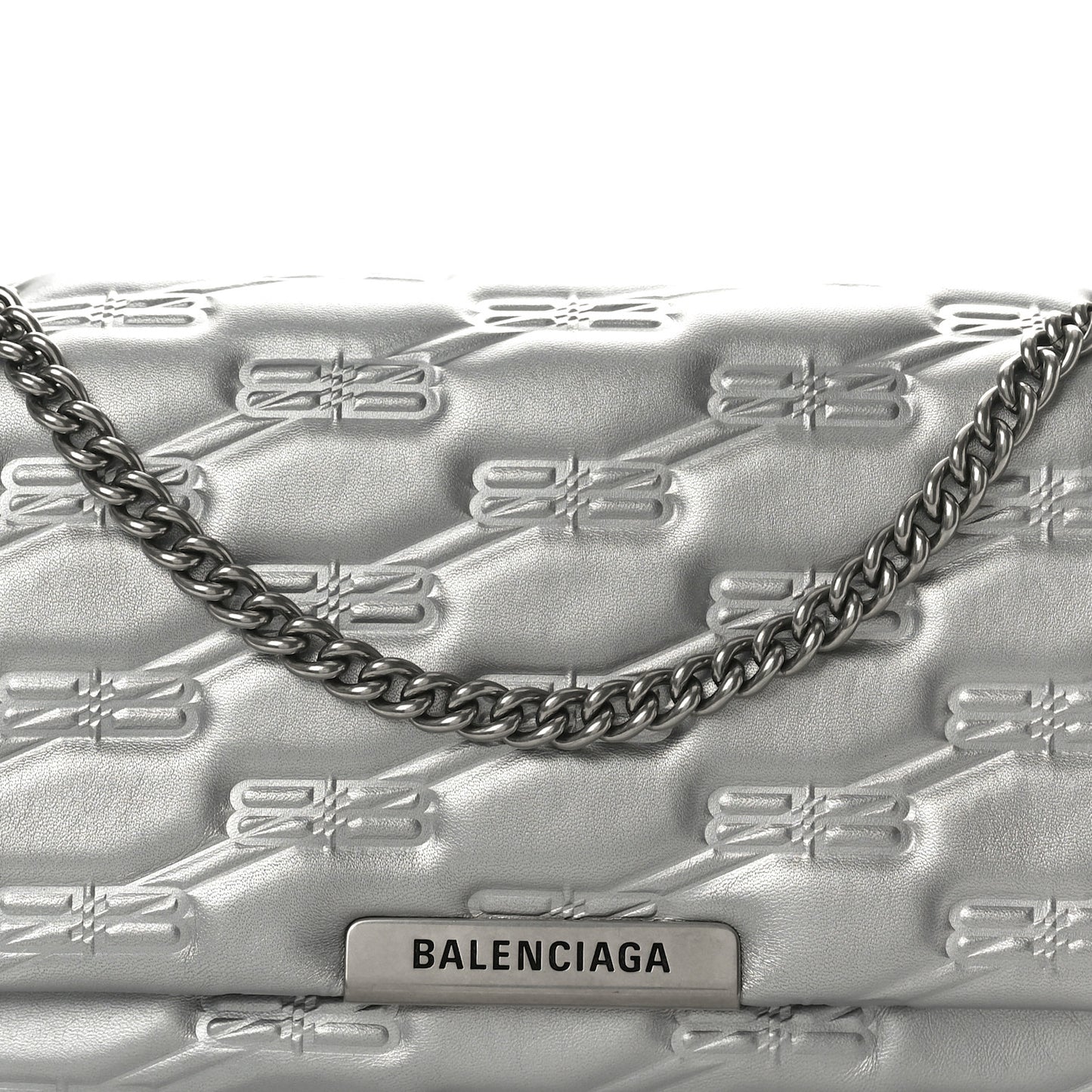 Nappa Allover License BB Monogram Embossed Medium Triplet Bag Silver