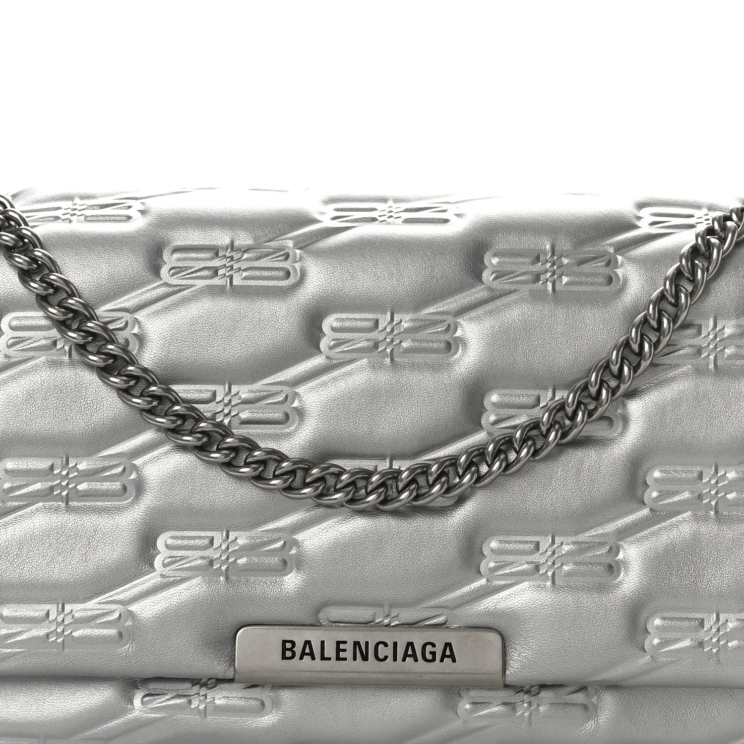 Balenciaga Nappa Allover License BB Monogram Embossed Medium Triplet Bag Silver 9 of 11